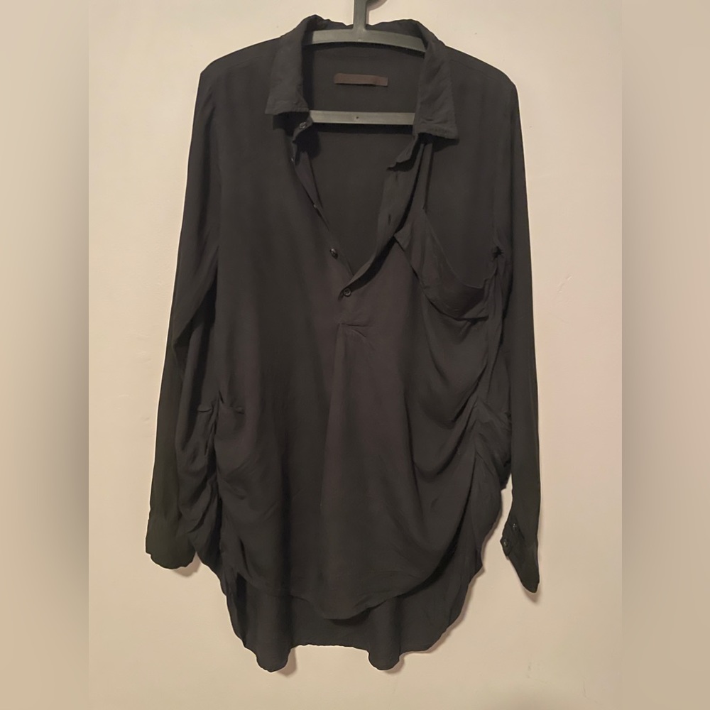 Nicholas K black oversized half button up tunic with rouched sides